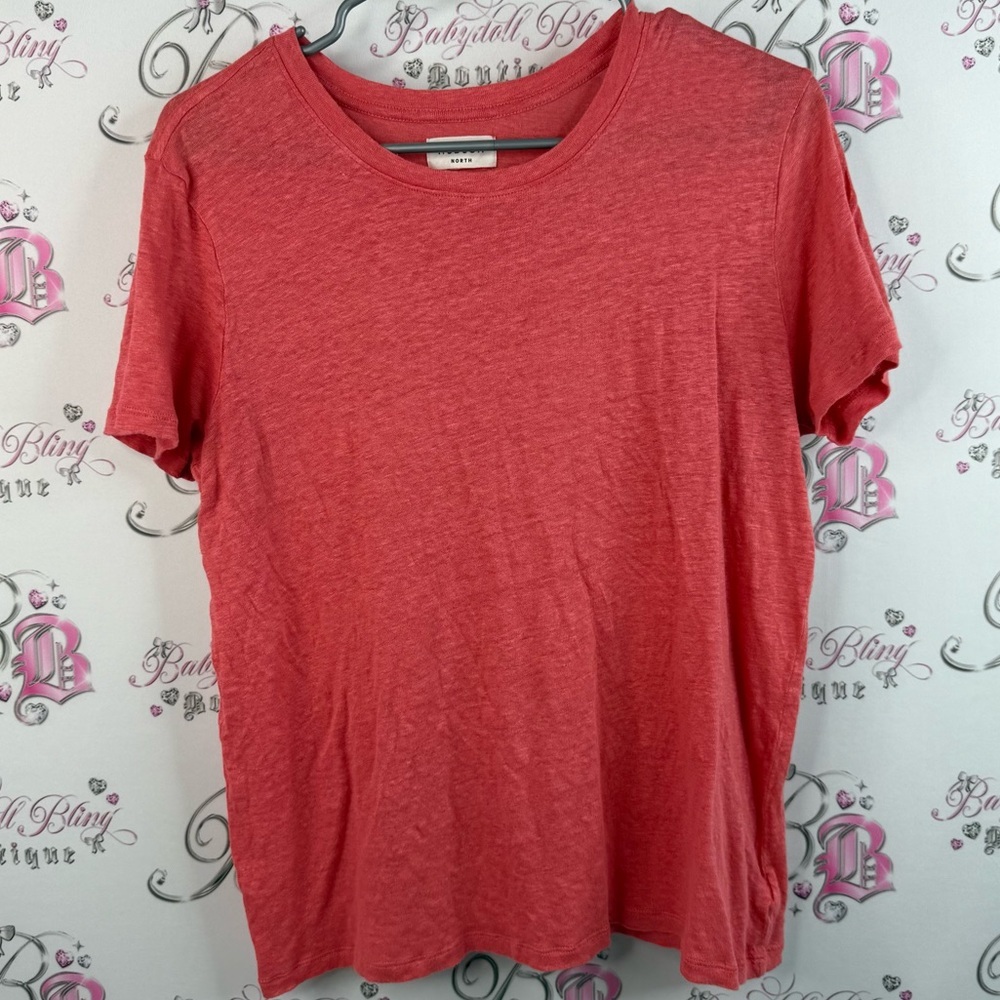 Hudson North T-shirt 100% linen Casual Red Short Sleeve Tee